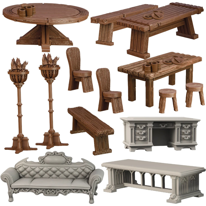 Terrain Crate: Fantasy Tables and Chairs – 28mm RPG Terrain Set