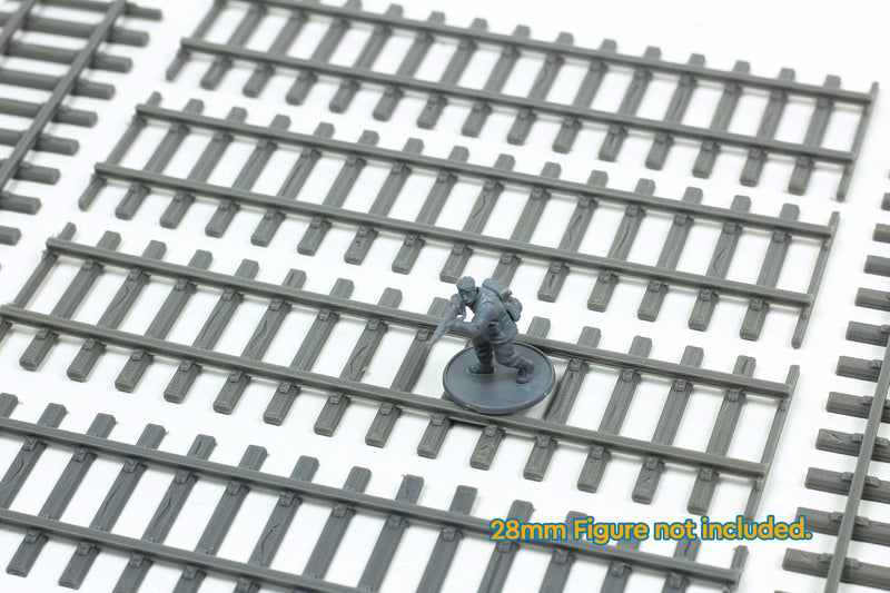 3D Printed 28mm Train Tracks for Wargaming – Curved or Straight Set of 6 | Miniature Terrain