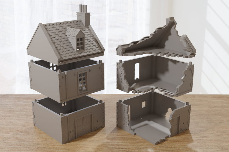 Normandy French Village House DS-T6 (VOLUME 2) - Tabletop Wargaming Terrain | Destroyed - Intact | 3D Printed Miniature | Flames of War
