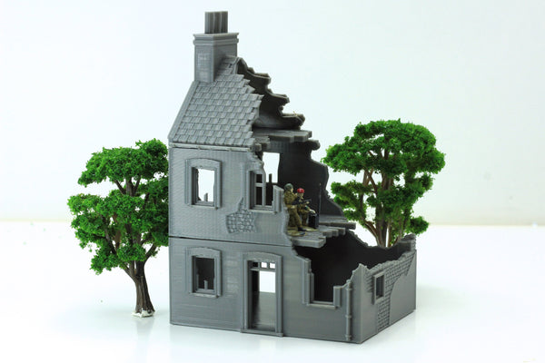 Normandy French Village House DS-T5 (VOLUME 2) - Tabletop Wargaming Terrain | Destroyed - Intact | 3D Printed Miniature | Flames of War