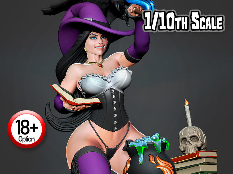 Kneeling Witch - Sexy Pin-Up Fan Art - 3D Printed Miniature Figure - 32mm / 75mm Scale - Garage Kit