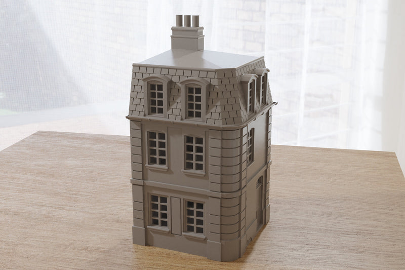 French Commercial Corner House T4 - Tabletop Wargaming WW2 Terrain | Miniature 3D Printed Model | Flames of War & Bolt Action
