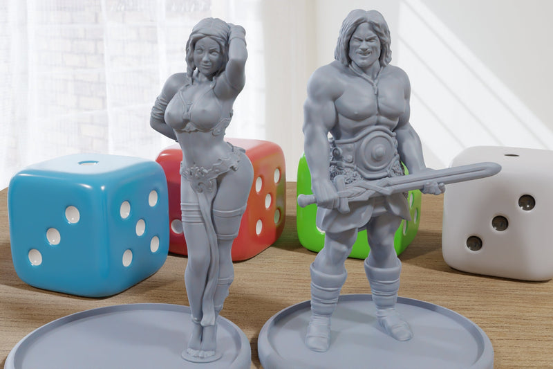 Barbarian Capturing a Girl - 3D Printed Minifigures for Fantasy Miniature Tabletop Games DND, Frostgrave 28mm / 32mm