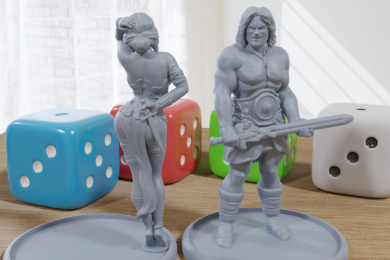 Barbarian Capturing a Girl - 3D Printed Minifigures for Fantasy Miniature Tabletop Games DND, Frostgrave 28mm / 32mm