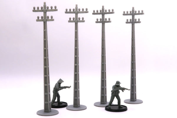 Euro Asian Telephone Poles Set (4pc) - 3D Printed Tabletop Wargaming Terrain - Ideal for Games like Oscar Mike - Vietnam Alpha