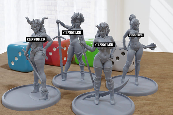 Brutal Sexy Pinups - 3D Printed Minifigures for Fantasy Miniature Tabletop Games DND, Frostgrave 28mm / 32mm
