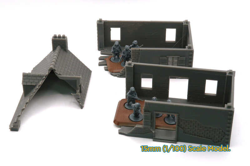 Normandy French Village Set (VOLUME 1 - Destroyed) 3D Printed Tabletop Wargaming Terrain for Miniature Games like Bolt Action, Flames of War