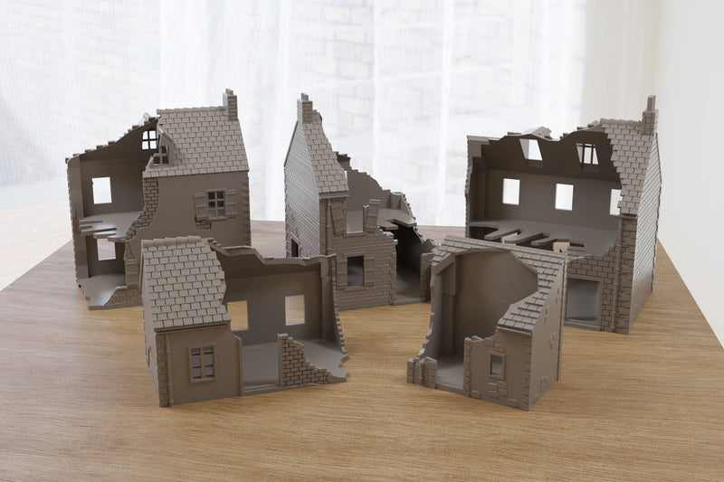Normandy French Village Set (VOLUME 1 - Destroyed) 3D Printed Tabletop Wargaming Terrain for Miniature Games like Bolt Action, Flames of War