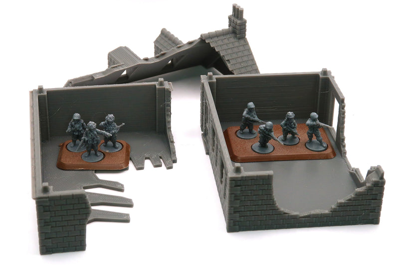 Normandy French Village Set (VOLUME 1 - Destroyed) 3D Printed Tabletop Wargaming Terrain for Miniature Games like Bolt Action, Flames of War