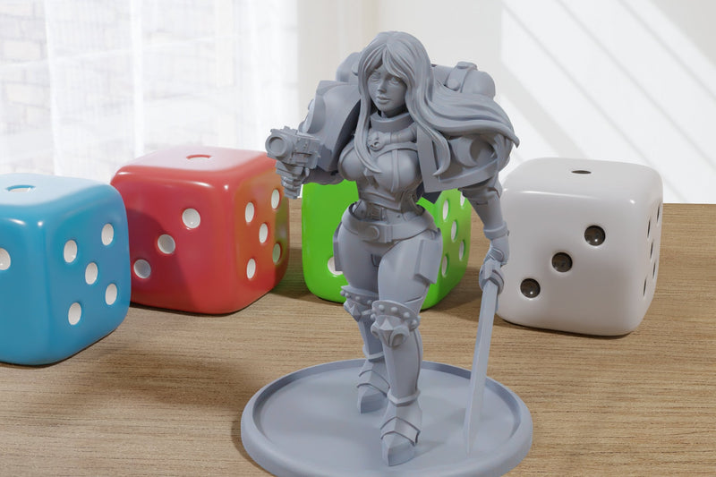 Nun Squad Monja 3 - 3D Printed Miniature Mifigure for Tabletop Rolepaying Games Sexy Pin-Up - 32mm - 28mm Scale