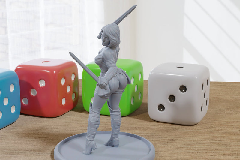 Sexy Swords Girl 3D Printed Minifigures for Fantasy Miniature Tabletop Games DND, Frostgrave 28mm / 32mm