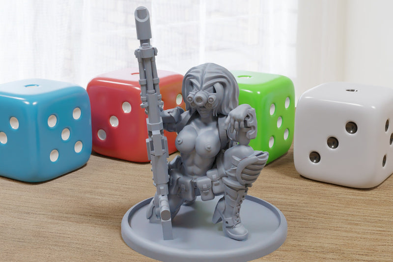NSFW Sniper Babe - 3D Printed Minifigures for Fantasy Miniature Tabletop Games, TTRPG, DND, Frostgrave
