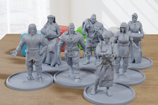 Common Civilians - Medieval Townsfolk / Villagers - 3D Printed Minifigures for Tabletop Role Playing Miniature Games 28mm / 32mm Scale