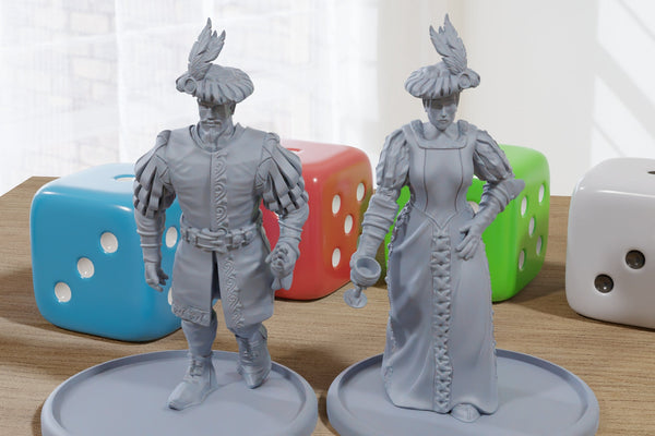 Noble Couple - Medieval Townsfolk / Villagers - 3D Printed Minifigures for Tabletop Role Playing Miniature Games 28mm / 32mm Scale