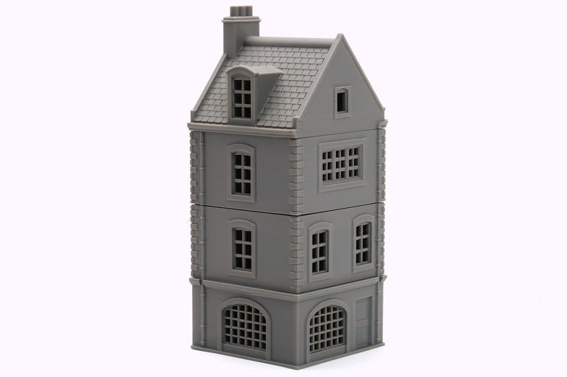 French Commercial Corner House T3 - Tabletop Wargaming WW2 Terrain | Miniature 3D Printed Model | Flames of War & Bolt Action