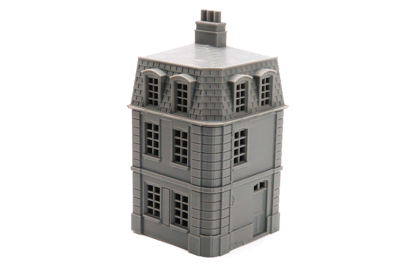French Commercial Corner House T4 - Tabletop Wargaming WW2 Terrain | Miniature 3D Printed Model | Flames of War & Bolt Action