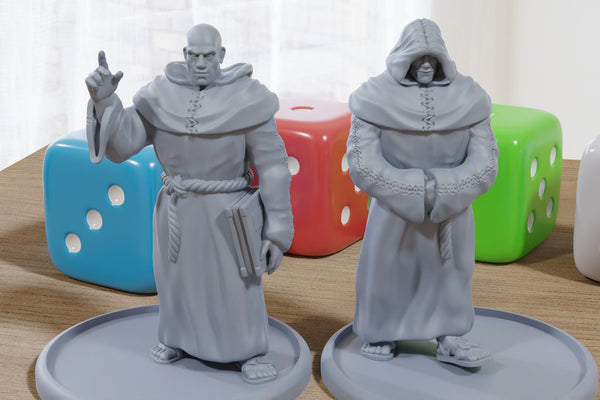 Monks - Medieval Townsfolk / Villagers - 3D Printed Minifigures for Tabletop Role Playing Miniature Games 28mm / 32mm Scale