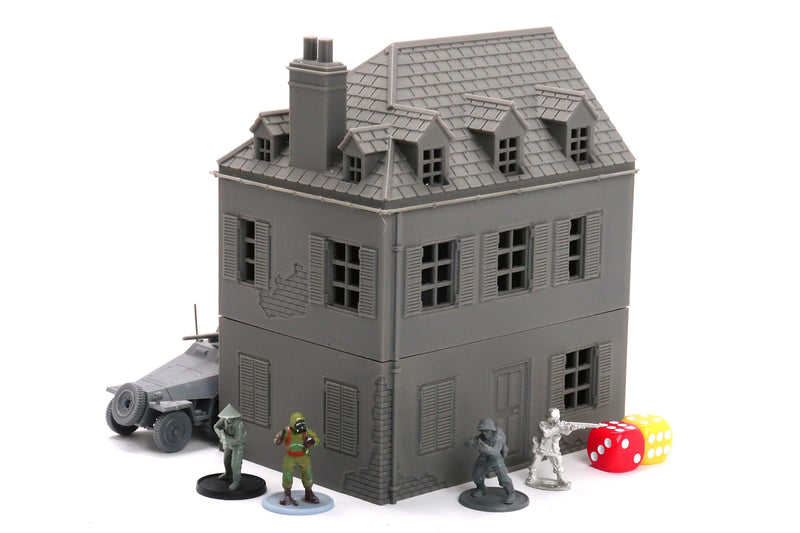 French Row House DS T2 - Tabletop Wargaming WW2 Terrain | Miniature 3D Printed Model | Flames of War & Bolt Action