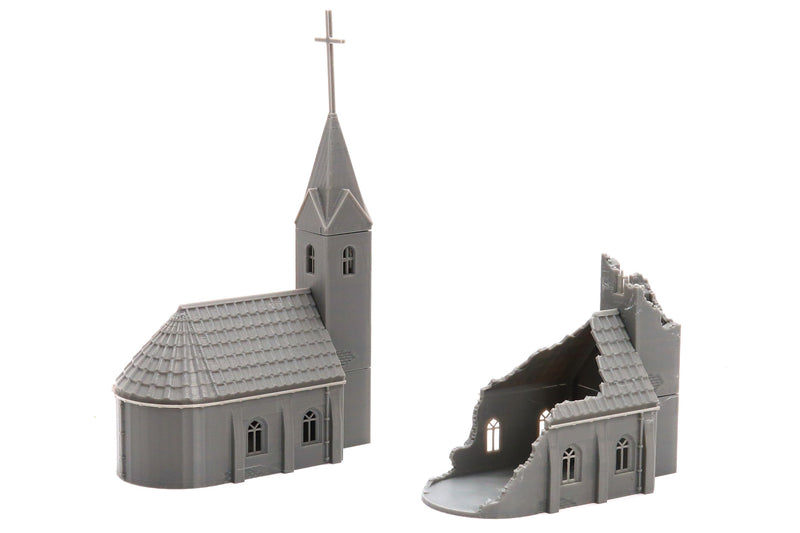 Small Chapel (Intact or Destroyed) - Tabletop Wargaming WW2 Terrain | Miniature 3D Printed Model | Flames of War - Zona Alfa