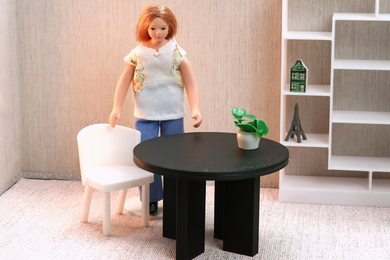 Round Modern Dining Table - Dollhouse Miniature 1/12 & 1/18 Miniature Dollhouse Furniture