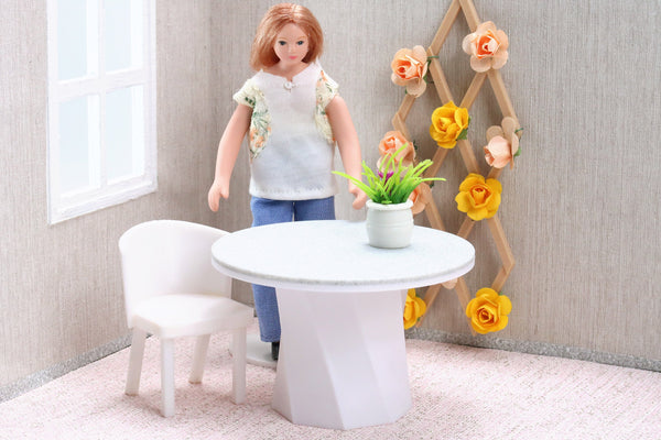 Round Modern Dining Table with Twisted Leg - Dollhouse Miniature 1/12 & 1/18 Miniature Dollhouse Furniture