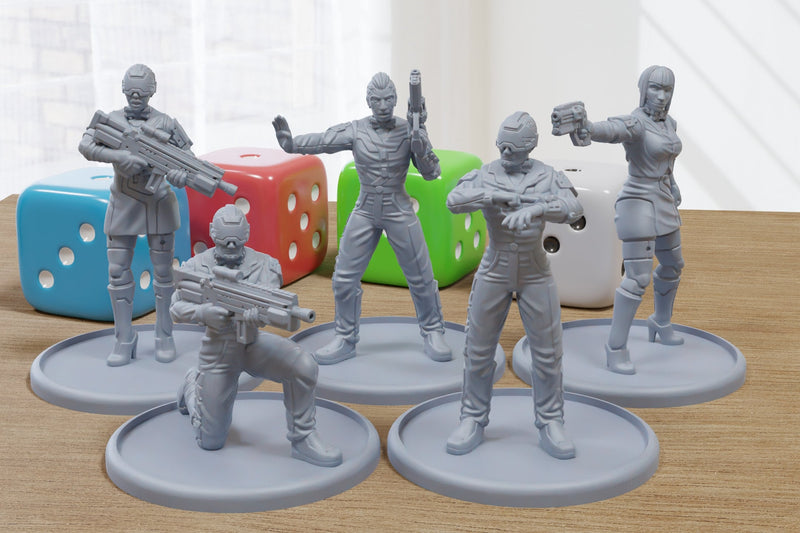 Armed Casino and Bar Staff - 3D Printed Proxy Minifigures for Sci-fi Miniature Tabletop Games like Stargrave and Five Parsecs from Home