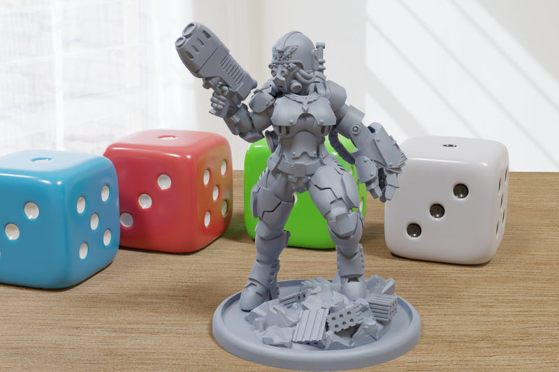 Stormbabe Sergeant Powerfist Babe3D Printed Proxy Minifigures for Sci-fi Miniature Tabletop Games like Stargrave and Five Parsecs from Home