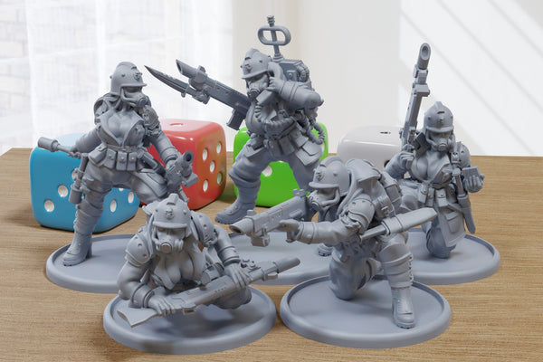 Cult of Death Babes Squad Alfa - 3D Printed Proxy Minifigures for Sci-fi Miniature Tabletop Games like Stargrave and Five Parsecs from Home
