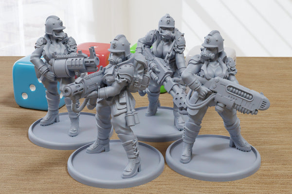 Cult of the Death Heavy Weapons Babes - 3D Printed Proxy Minis for Sci-fi Miniature Tabletop Games like Stargrave and Five Parsecs from Home