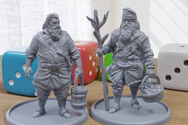 Geroldman Duo - Medieval Townsfolk / Villagers - 3D Printed Minifigures for Tabletop Role Playing Miniature Games 28mm / 32mm Scale