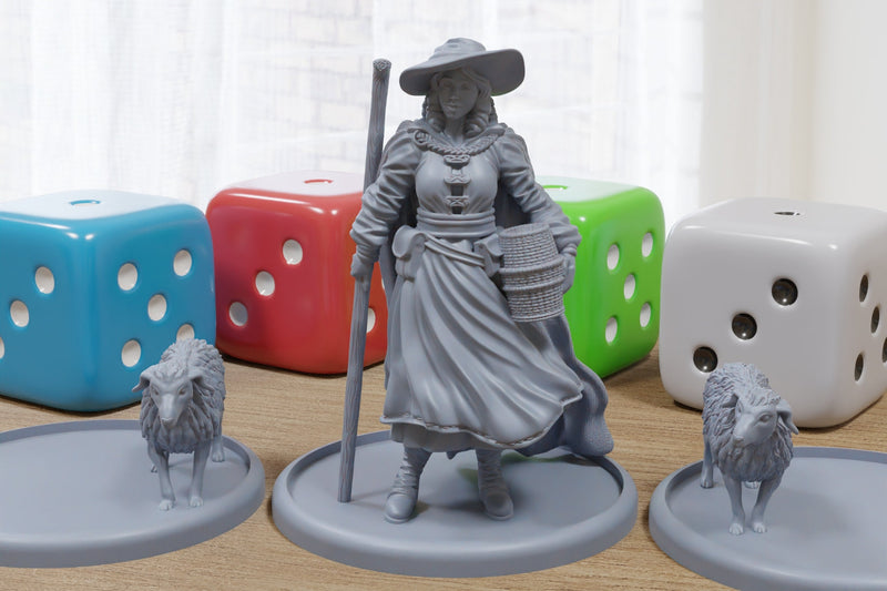 Female Sheperd - Medieval Townsfolk / Villagers - 3D Printed Minifigures for Tabletop Role Playing Miniature Games 28mm / 32mm Scale