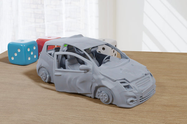 Modern Hatchback Wrecked - 3D Printed Vehicle for Miniature Tabletop Wargames TTRPG