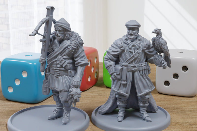 Hunter Duo - Medieval Townsfolk / Villagers - 3D Printed Minifigures for Tabletop Role Playing Miniature Games 28mm / 32mm Scale