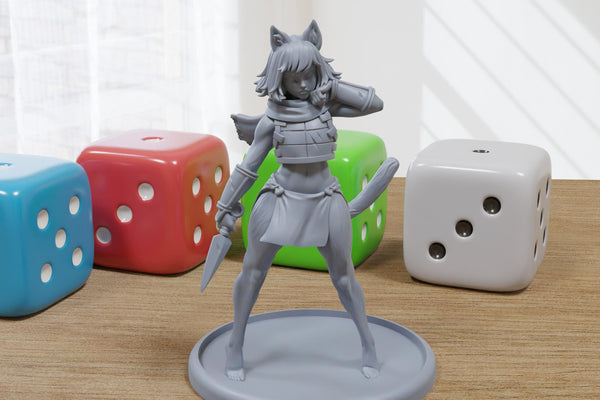 Izu Cat Girl Sexy Pin-Up - 3D Printed Minifigure for Fantasy Miniature Tabletop Games DND, Frostgrave 28mm / 32mm / 75mm