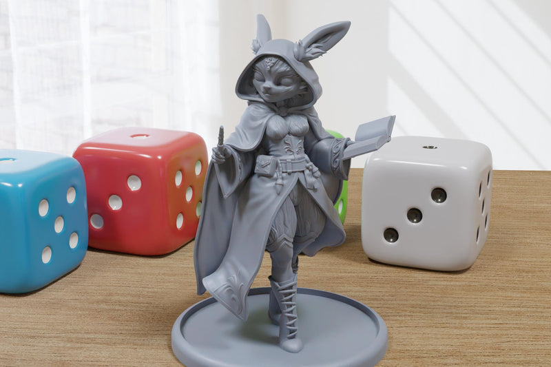 Mage Elowen Softpaw the Harengon Sexy Pin-Up - 3D Printed Minifigure for Fantasy Miniature Tabletop Games DND, Frostgrave 28mm / 32mm / 75mm