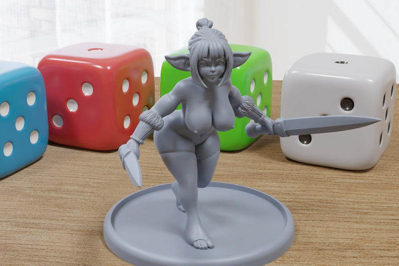 Goblin Adventurer Sexy Pinup SFW/ NSFW 3D Printed Minifigures for Fantasy Miniature Tabletop Games DND, Frostgrave 28mm / 32mm / 75mm