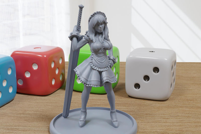 Long Sword Maid Maiden Sexy Pinup 3D Printed Minifigures for Fantasy Miniature Tabletop Games DND, Frostgrave 28mm / 32mm