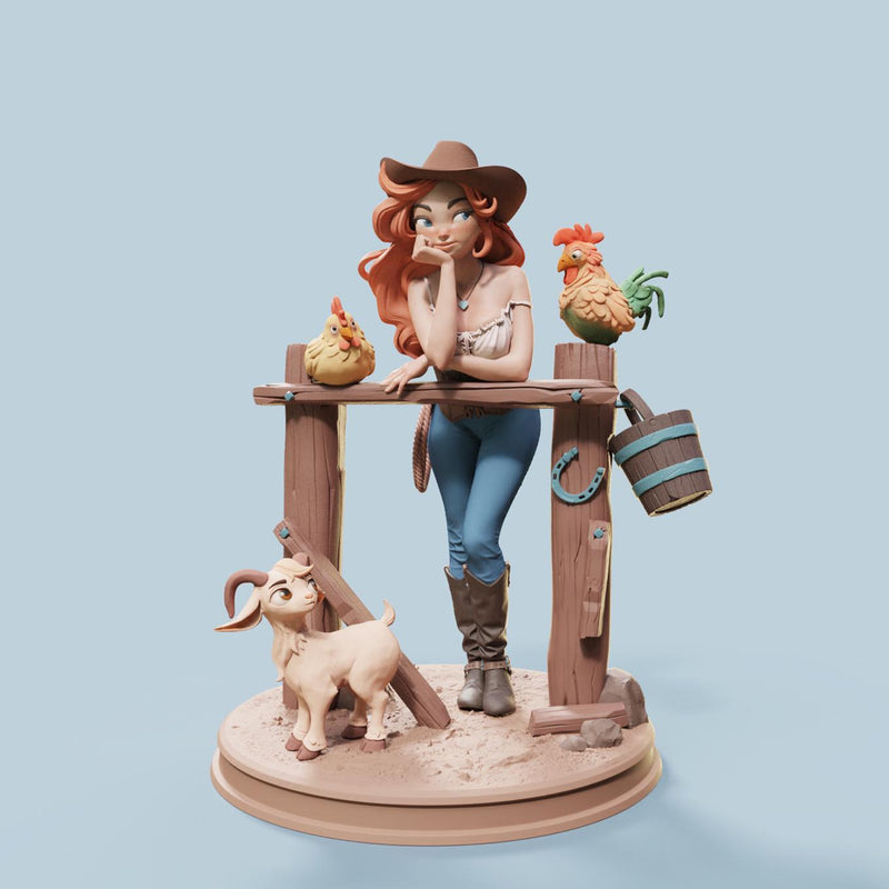 Nerissa Cowgirl Sexy Pin-Up Fan Art - 3D Printed Minifigure for Fantasy Miniature Tabletop Games - 32mm & 75mm Scale