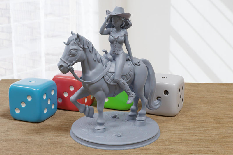 Nerissa Riding Horse Sexy Pin-Up Fan Art - 3D Printed Minifigure for Fantasy Miniature Tabletop Games - 32mm & 75mm Scale