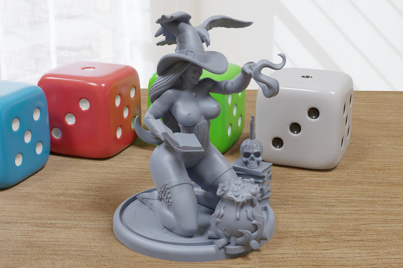 Kneeling Witch - Sexy Pin-Up Fan Art - 3D Printed Miniature Figure - 32mm / 75mm Scale - Garage Kit