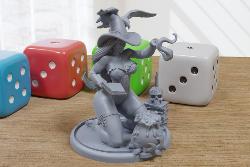 Kneeling Witch - Sexy Pin-Up Fan Art - 3D Printed Miniature Figure - 32mm / 75mm Scale - Garage Kit