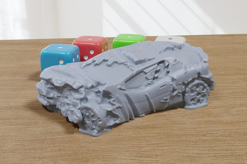 Wrecked Small Car - 3D Printed Vehicle for Miniature Tabletop Wargames TTRPG