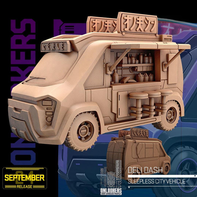 Deli Dash - 3D Printed Car - Cyberpunk / Sci-Fi - Tabletop Miniature Wargaming - 28mm / 32mm Scale Minifigures