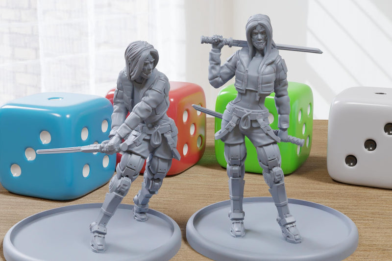 Emi - 3D Printed Mini - Cyberpunk / Sci-Fi - Tabletop Miniature Wargaming - 28mm / 32mm Scale Minifigures