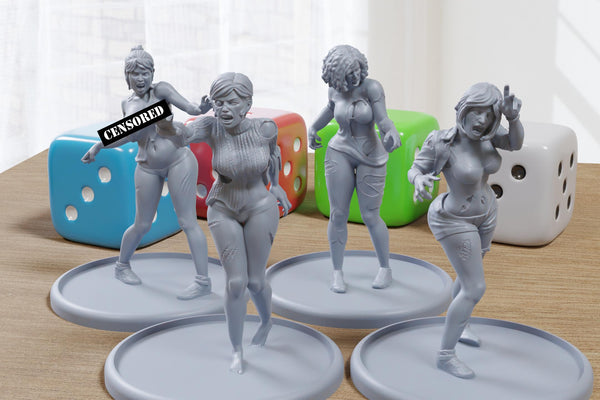 Zombie Pinup Queens - 3D Printed Minifigures for Fantasy Miniature Tabletop Games DND, Frostgrave 28mm / 32mm