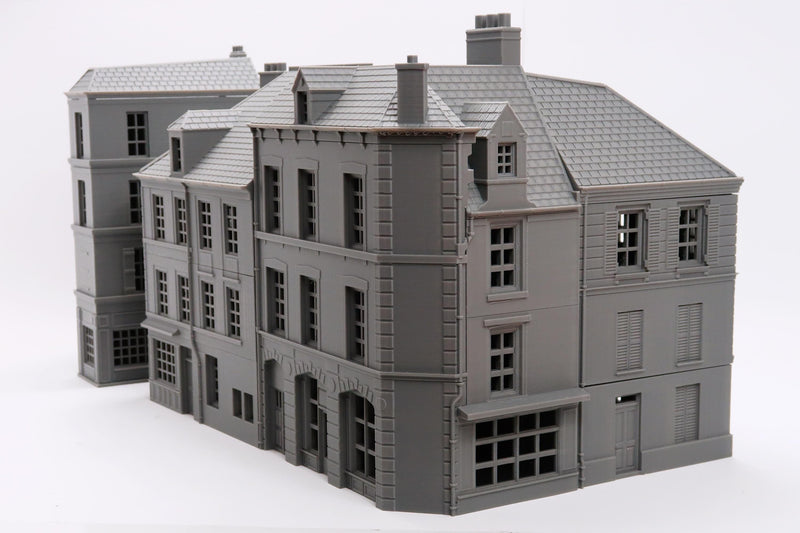 Caen Corner Buildings Set - WW2 Normandy Scenery - 3D Printed Miniature Wargaming Terrain 28mm / 20mm / 15mm Scale