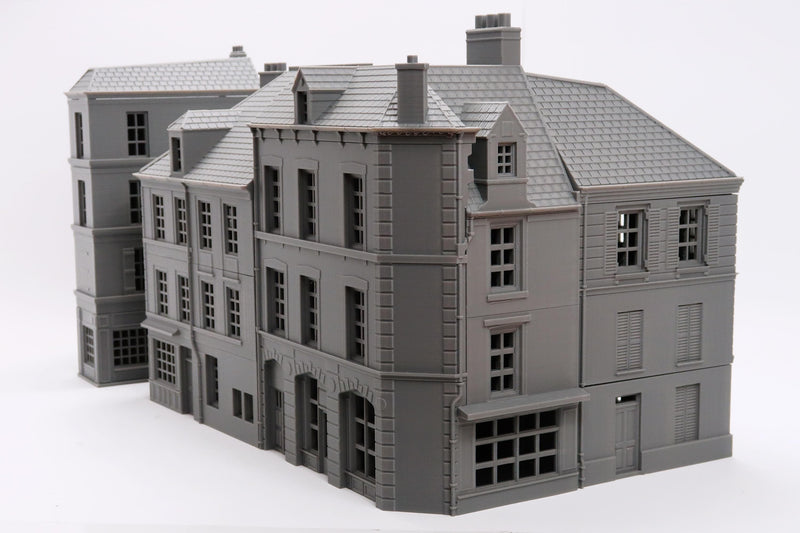 Caen Corner Buildings Set - WW2 Normandy Scenery - 3D Printed Miniature Wargaming Terrain 28mm / 20mm / 15mm Scale