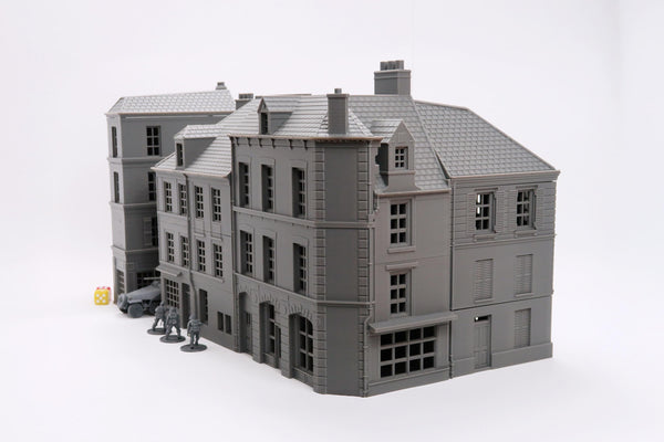 Caen Corner Buildings Set - WW2 Normandy Scenery - 3D Printed Miniature Wargaming Terrain 28mm / 20mm / 15mm Scale