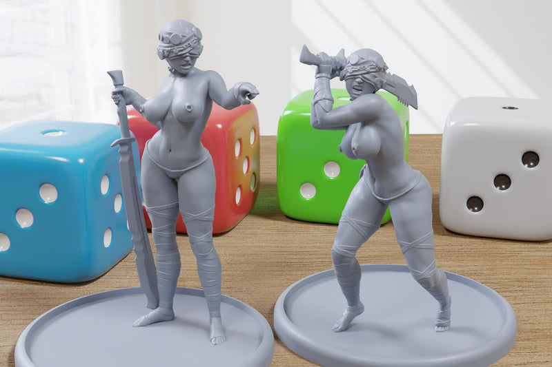 Sisters Forlorn - Sexy Pinup - 3D Printed Minifigures for Fantasy Miniature Tabletop Games DND, Frostgrave 28mm / 32mm / 75mm
