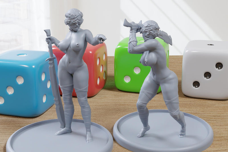 Sisters Forlorn - Sexy Pinup - 3D Printed Minifigures for Fantasy Miniature Tabletop Games DND, Frostgrave 28mm / 32mm / 75mm